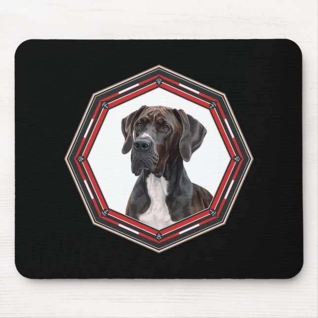 Black And White Great Dane In A Red Frame Mouse Mat (Front)