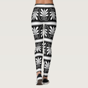 Black And White Greek Floral Pattern Leggings