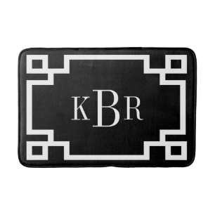 Black and White Greek Key Custom Monogram Bath Mat