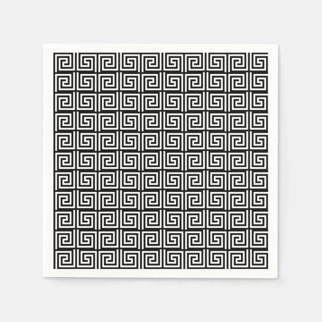 Black and White Greek key design paper napkin (Front)