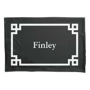 Black and White Greek Key Monogram Standard Pillowcase