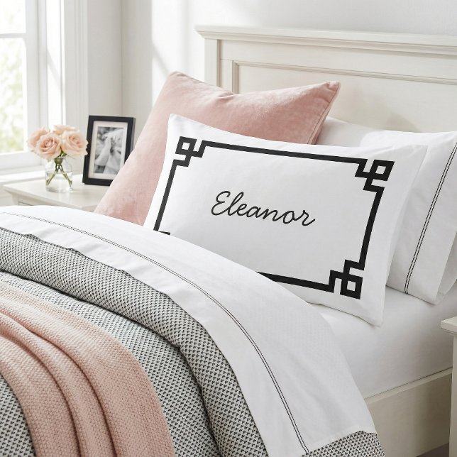 Black and White Greek Key Monogram Standard Pillowcase (Creator Uploaded)