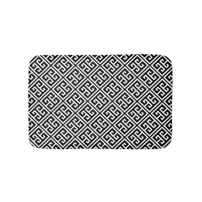 Black and White Greek Key Pattern Bath Mat (Front)