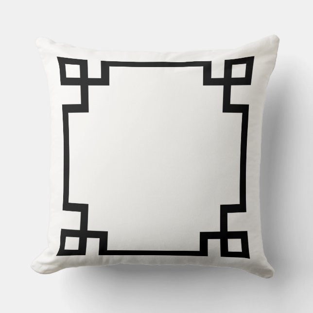Black and White Greek Key Pattern Throw Pillow (Front)