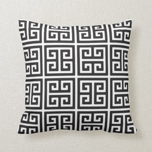 Image of Black and White Greek Key Throw Pillow