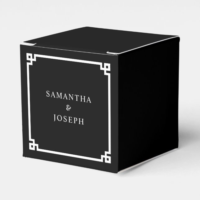 Black and White Greek Key Wedding Favour Box (Front Side)