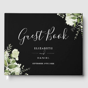 Black And White Greenery Floral Photo Wedding Guest Book