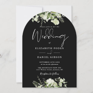  Black and White Greenery QR Code Wedding Arch Invitation