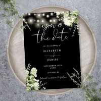 Black And White Greenery String Lights Wedding