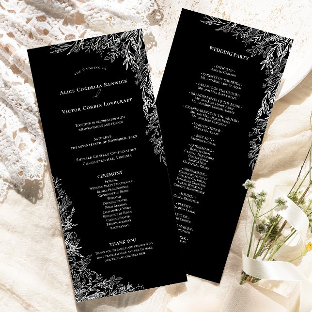 Black and White Greenery Wedding Flat Programme (Creator Uploaded)