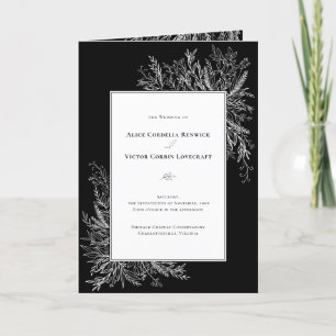 Black and White Greenery Wedding Folded Programme