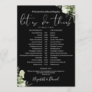 Black And White Greenery Wedding Schedule Timeline Programme
