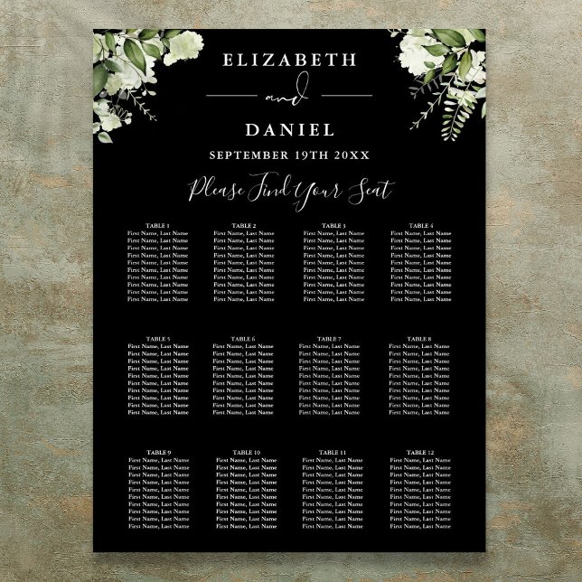 Black And White Greenery Wedding Seating Chart (Black And White Greenery Wedding Seating Chart)