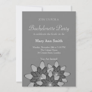 Black and White Grey Floral Lotus Bachelor Party Invitation