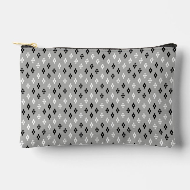black and white grey geometric fine pattern accessory pouch (Front)