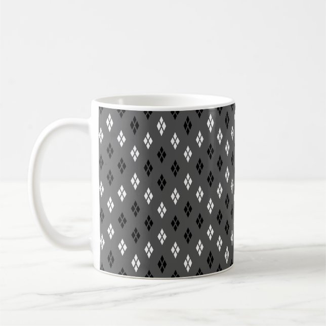 black and white grey geometric fine pattern coffee mug (Left)