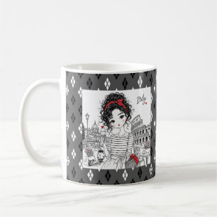 black and white grey geometric fine pattern coffee mug