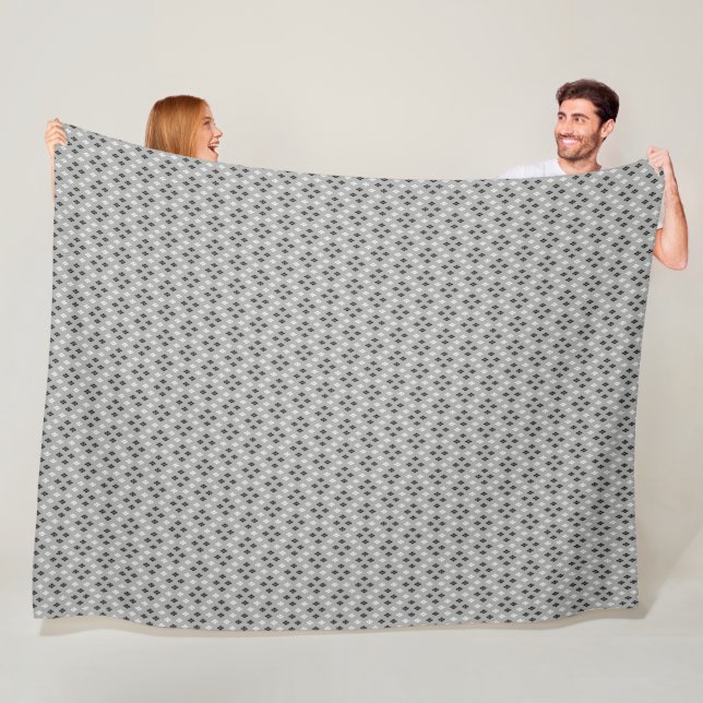 black and white grey geometric fine pattern fleece blanket (In Situ)