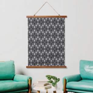 black and white grey geometric fine pattern hanging tapestry