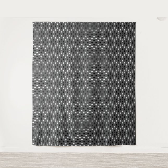 black and white grey geometric fine pattern tapestry (Front)