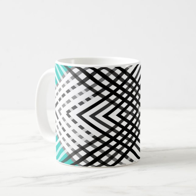 Black and white , grey  geometric pattern, mint coffee mug (Front Left)