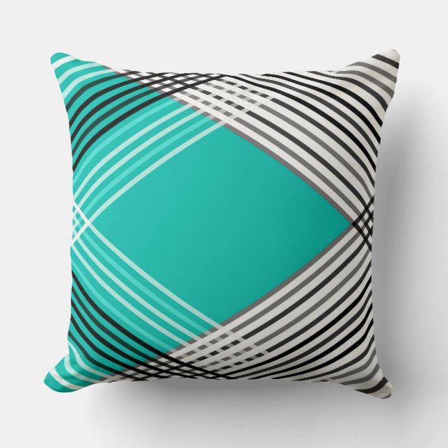 Black and white , grey  geometric pattern, mint cushion (Front)
