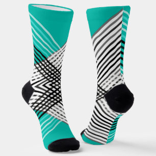 Black and white , grey geometric pattern, mint socks