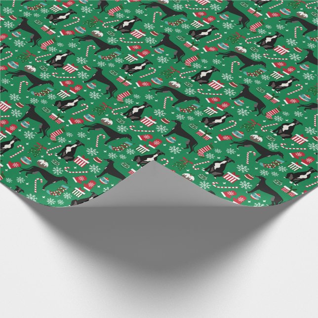 Black and White Greyhound Dog Christmas Wrapping Paper (Corner)