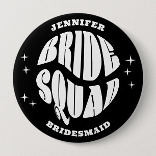 Black and White Groovy Bachelorette Bride Squad 10 Cm Round Badge