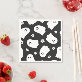Black and White Groovy Ghost and Flowers Napkin