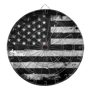 Black and White Grunge American Flag Dartboard