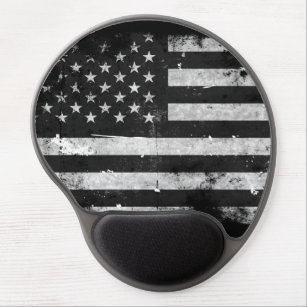 Black and White Grunge American Flag Gel Mouse Mat