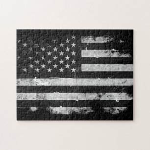 Black and White Grunge American Flag Jigsaw Puzzle