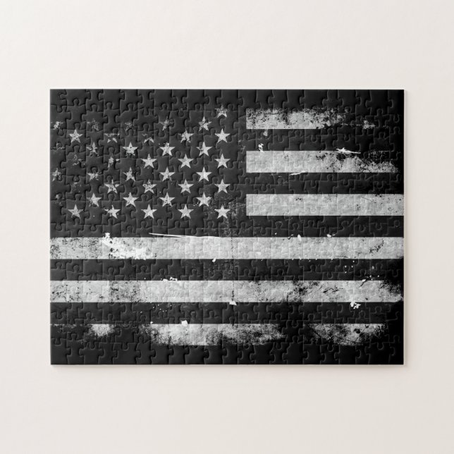 Black and White Grunge American Flag Jigsaw Puzzle (Horizontal)