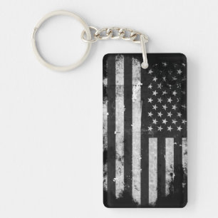 Black and White Grunge American Flag Key Ring
