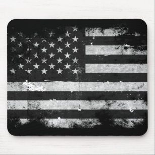 Black and White Grunge American Flag Mouse Mat
