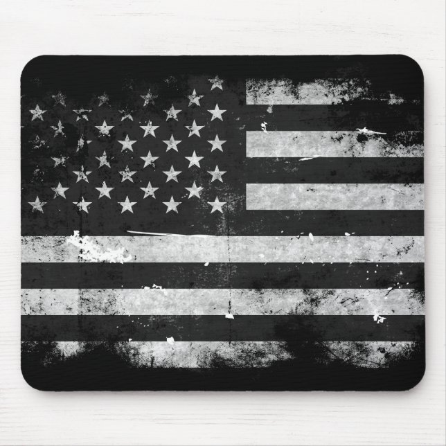 Black and White Grunge American Flag Mouse Mat (Front)