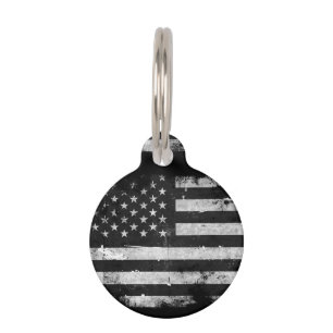 Black and White Grunge American Flag Pet Tag