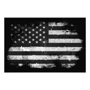 Black and White Grunge American Flag Photo Print