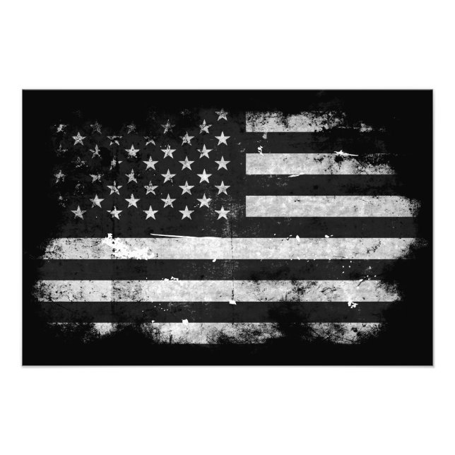 Black and White Grunge American Flag Photo Print (Front)