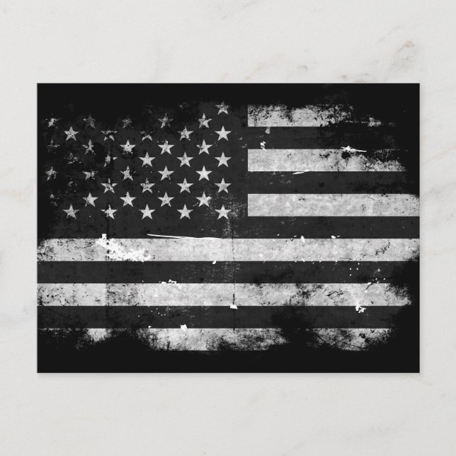 Black and White Grunge American Flag Postcard (Front)