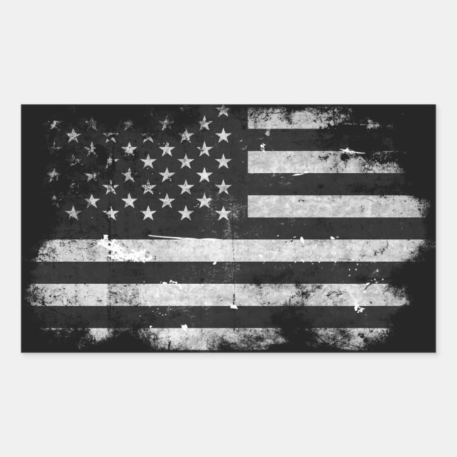 Black and White Grunge American Flag Rectangular Sticker (Front)