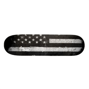 Black and White Grunge American Flag Skateboard
