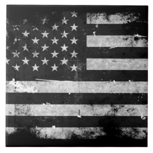 Black and White Grunge American Flag Tile