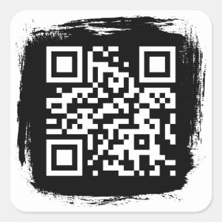 Black and White Grunge Border QR Code Square Sticker