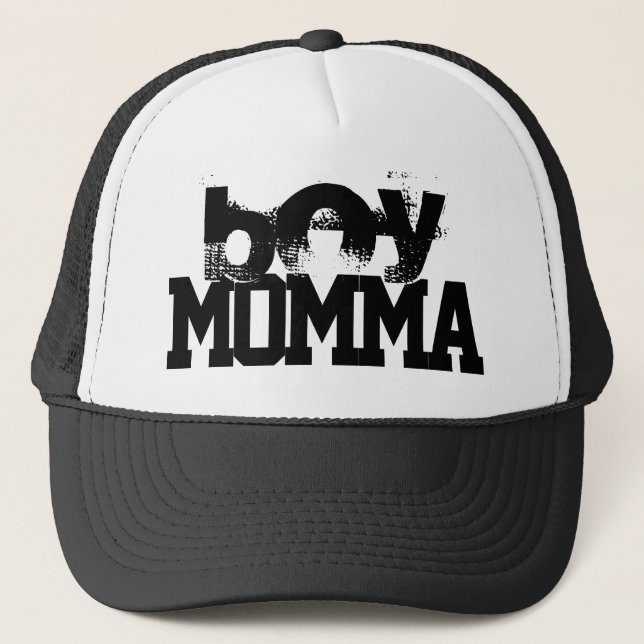 black and white grunge BOY MOMMA lettering | Trucker Hat (Front)