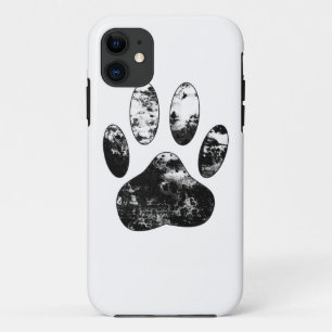 Black and White Grunge Dog Paw Print iPhone 11 Case