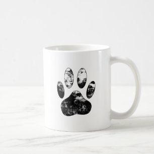 Black and White Grunge Dog Paw Print Coffee Mug