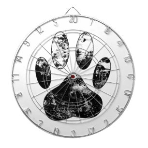 Black and White Grunge Dog Paw Print Dartboard