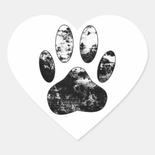 Black and White Grunge Dog Paw Print Heart Sticker